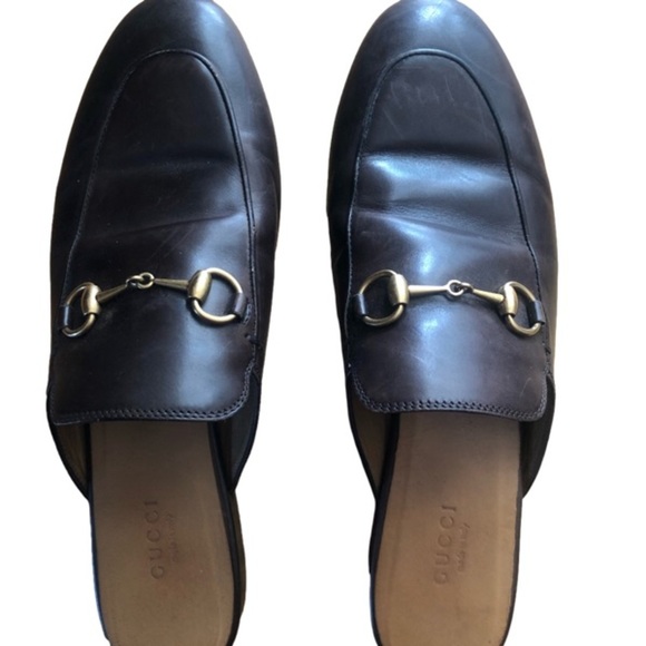 GUCCI Princetown Horsebit Chocolate Brown Leather Mules Slides Size 38.5, 8.5 - Picture 2 of 16